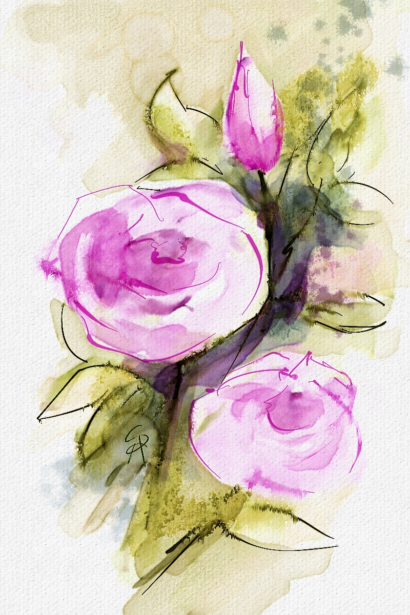 Watercolor Flowers, Corel Painter 2016, Watercolor Live Streaming Demo